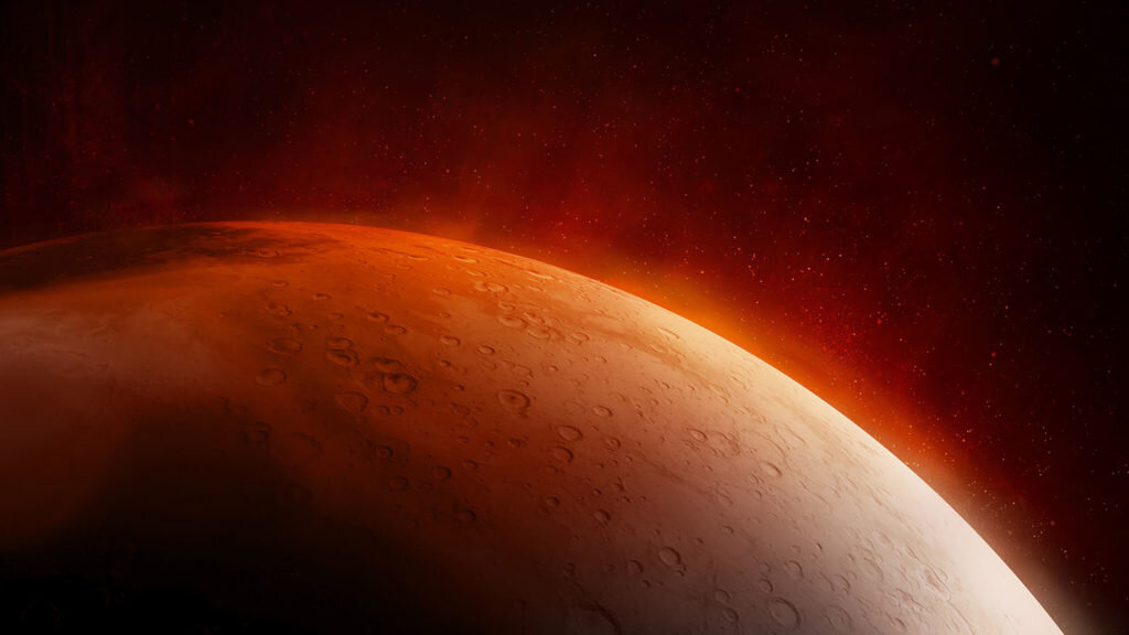    Mars on the background of starry space, red planet close-up. Александр Шереметьев