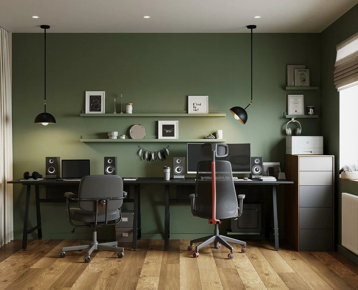 Зеленый, графитовый и светлое дерево. Элегантная однушка 48 кв.м., где уместилось всё необходимое