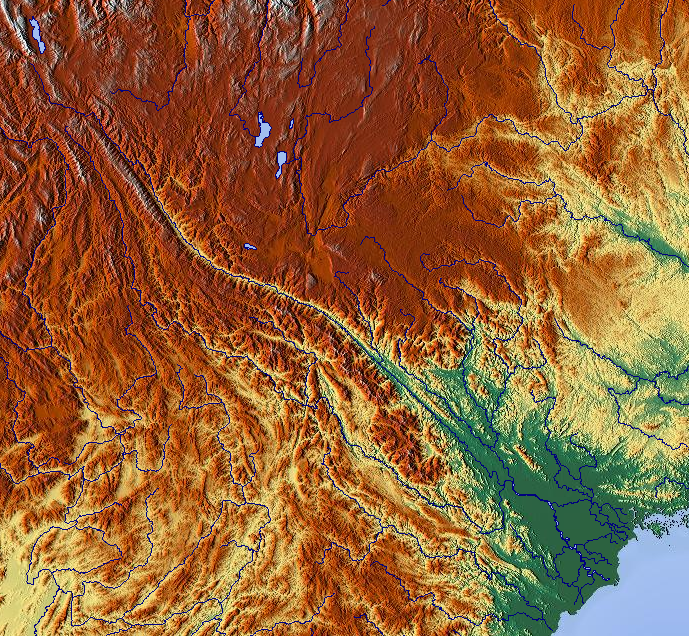 Дельта р.Хонгха(малиновая, красная - с вьетско-мандаринского), впадает в Тонкинский(Бакбо)залив Южно-китайского моря. Два раза в год(в периоды муссонов) полноводна, неся массу взвесей красного оттенка. 