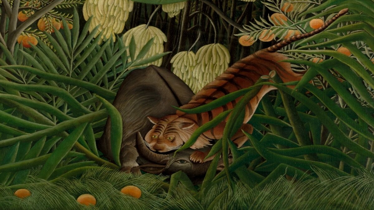 Фрагмент картины "Битва тигра и быка". Художник Анри Руссо