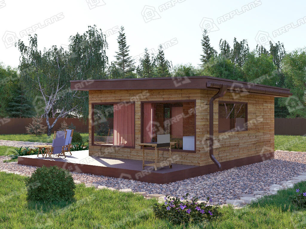 Фото 2 одноэтажного каркасного дома с террасой. Общая площадь 53 кв м. Источник arplans.ru Проект И-036