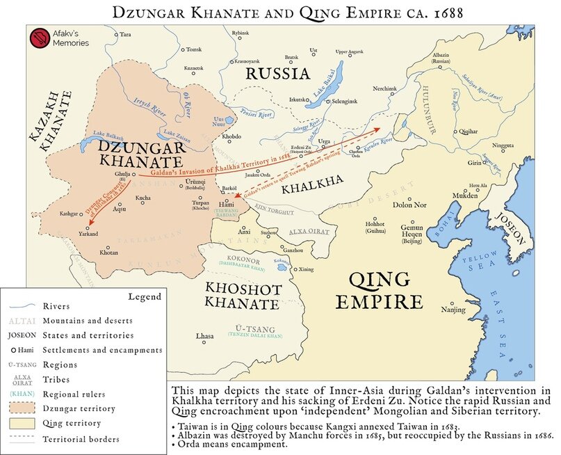Джунгария к 1688 году.