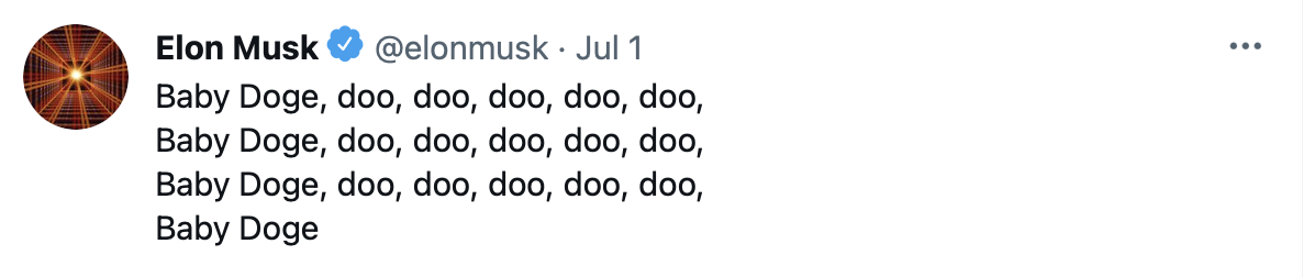 Твит Илона Маска с упоминанием BabyDoge коин