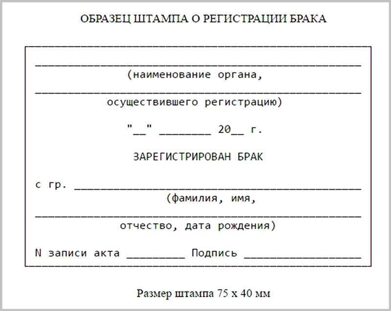 Обязательный штамп в свидетельстве о рождении. Образец штампа о расторжении брака.