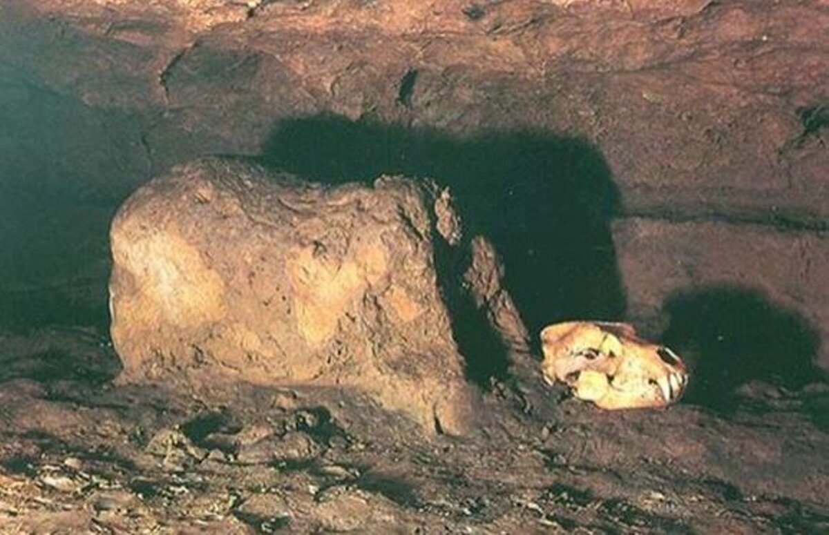 В пещере Моптеспан на территории Франции археологи нашли статую глиняного медведя со следами ударов копьѐм. Вероятно, первобытные люди связывали животных с их изображениями: они верили, что, «убив» их, обеспечат себе успех в предстоящей охоте. В подобных находках прослеживается связь между древнейшими религиозными верованиями и художественной деятельностью.