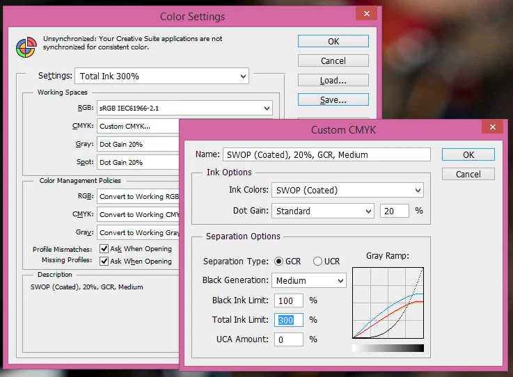 Иллюстрация 2. Настройка заказного профиля для снятия перелива красок в Adobe Photoshop