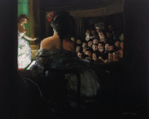 Эверетт Шинн, "Театральная ложа" (1906), Коллекция Художественной галереи Олбрайт-Нокс, Буффало, Нью-Йорк