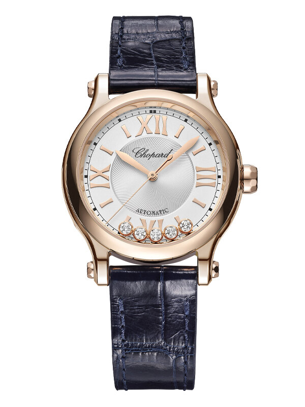 Часы Chopard Happy Sport в 33 мм корпусе из розового золота с плавающими бриллиантами