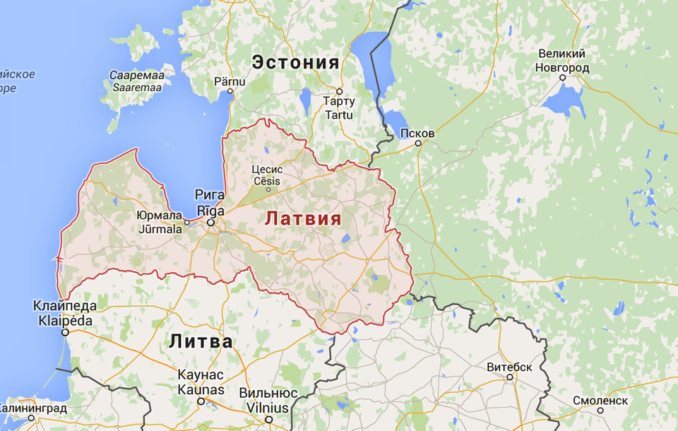 Россия, Эстония, Латвия и Литва на карте
