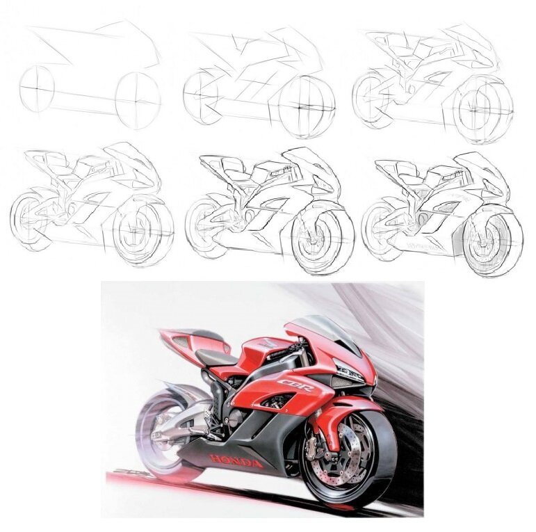 Как рисовать транспорт: мотоциклы