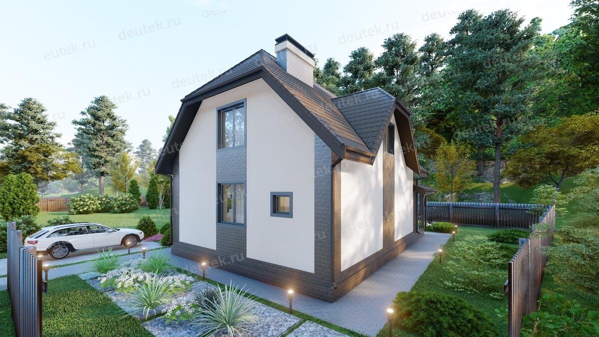 Проект дома 128 м2 с мансардным этажом, сауной, кабинетом и террасой - DTE-159