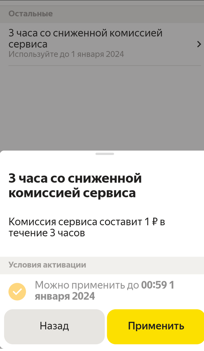 Скриншот из программы о предоставлении промокода