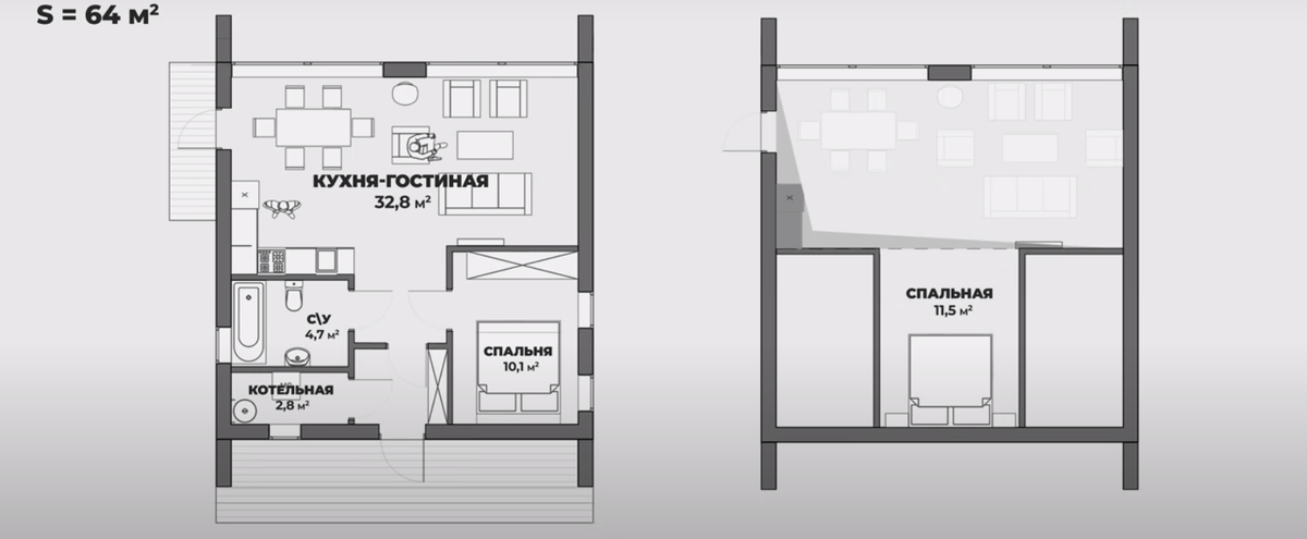 План 1-го и 2-го "мансардного" этажа