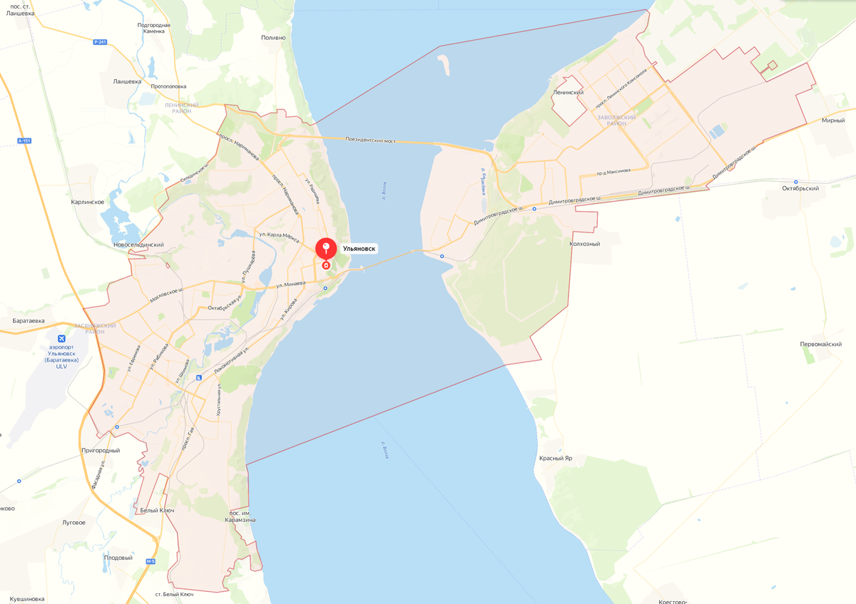 Карта города Ульяновск - скриншот с Яндекс.Карт