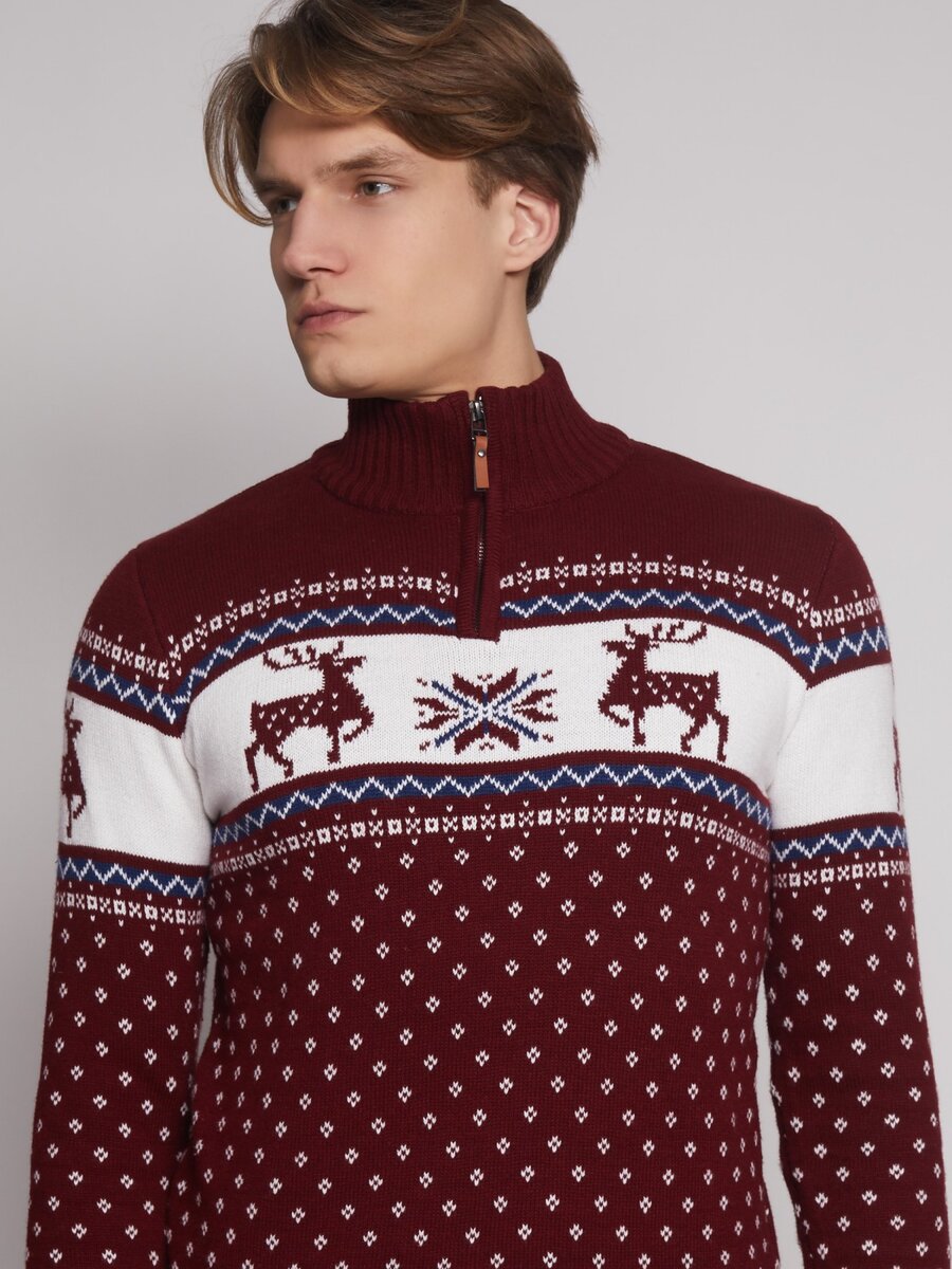 Вязаный свитер на молнии с узором