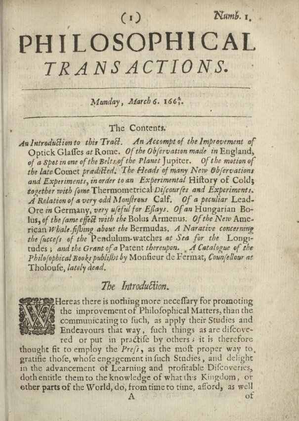 Первый номер «Философских трудов» (1665).
