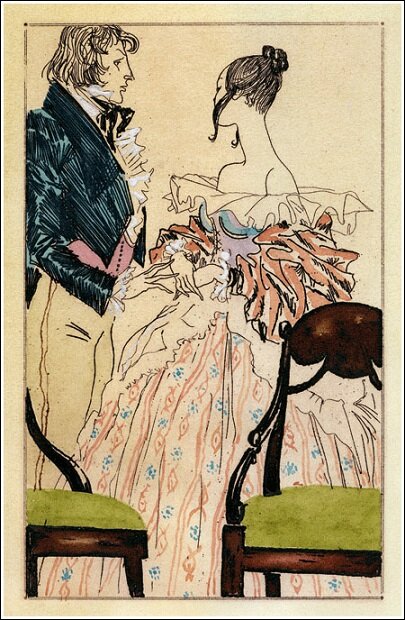 Чацкий и Софья. С. Осетров. Иллюстрации. В свободном доступе.