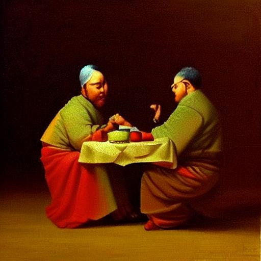 Модель Kandinsky 2.0 нарисовала: дзен-канал Вечерний завтрак для интеллектуалов в стиле Картина маслом