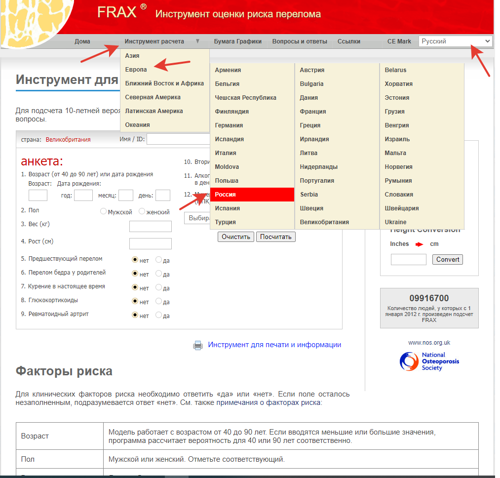 В первую очередь поменяйте язык в правом верхнем углу и выберите страну проживания для расчета, показатели в разных странах могут отличаться