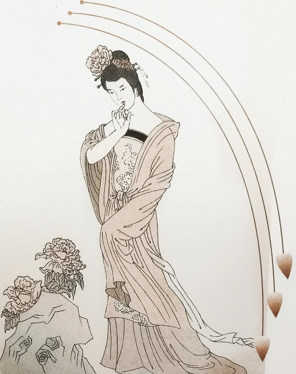 Ян Гуйфэй, иллюстрация из книги "Полный сборник жен и наложниц прошлых эпох" (历代后妃全传) автора Вань Хун (万虹)