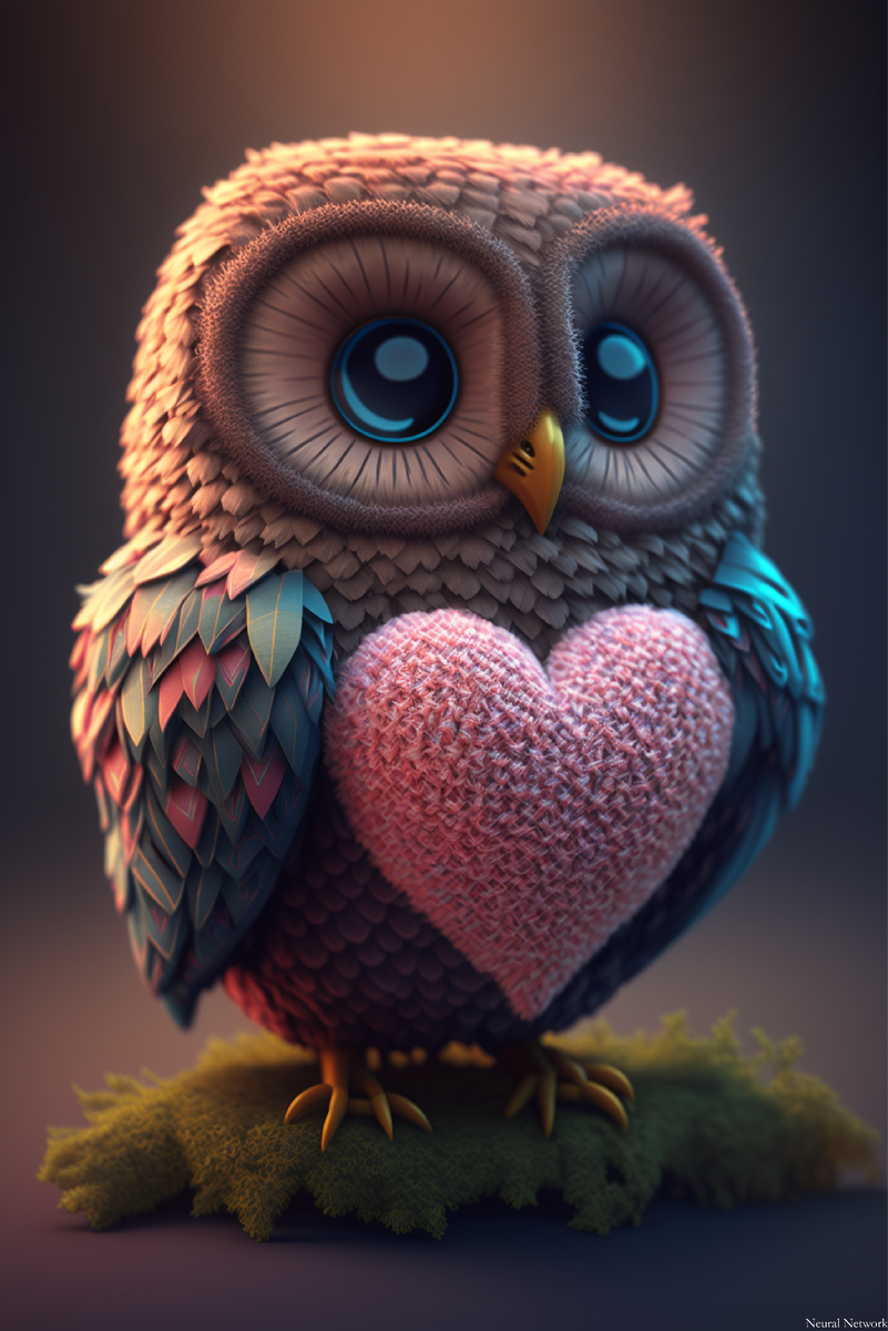 "Fantasy Cute Kawaii Valentines Owl knitted style Hyper"