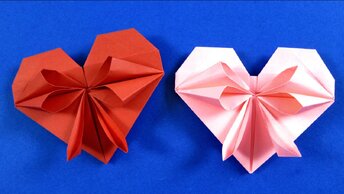 Как сделать сердце из бумаги своими руками 💝 Оригами сердце с бантиком