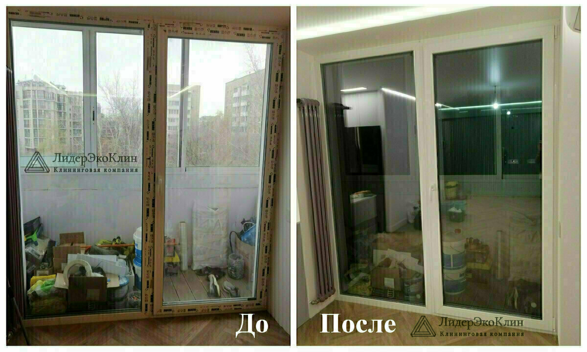 Моем окна, удаляем защитную пленку, следы затирок, клей