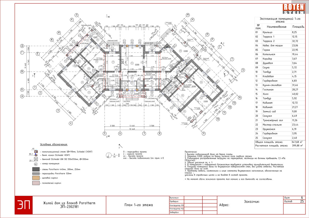 Поэтажный план эскизного проекта "Дом в Покровском", входящего в состав АР