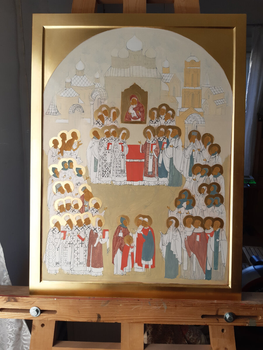 Икона Всех Московских святых- в процессе написания