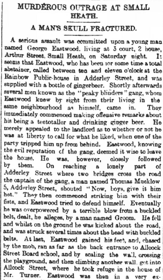 “Murderous outrage at Small Heath” Вырезка из газетной статьи, газета “Birmingham Mail”, опубликованная в понедельник 24 марта 1890 года.