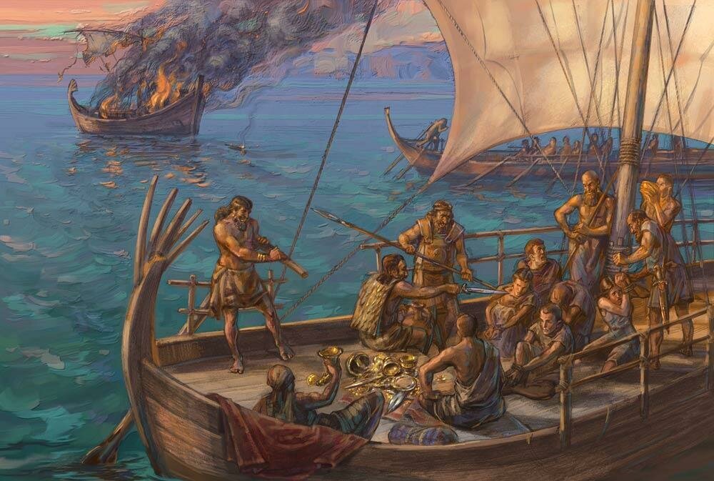 Пираты делят добычу после боя.