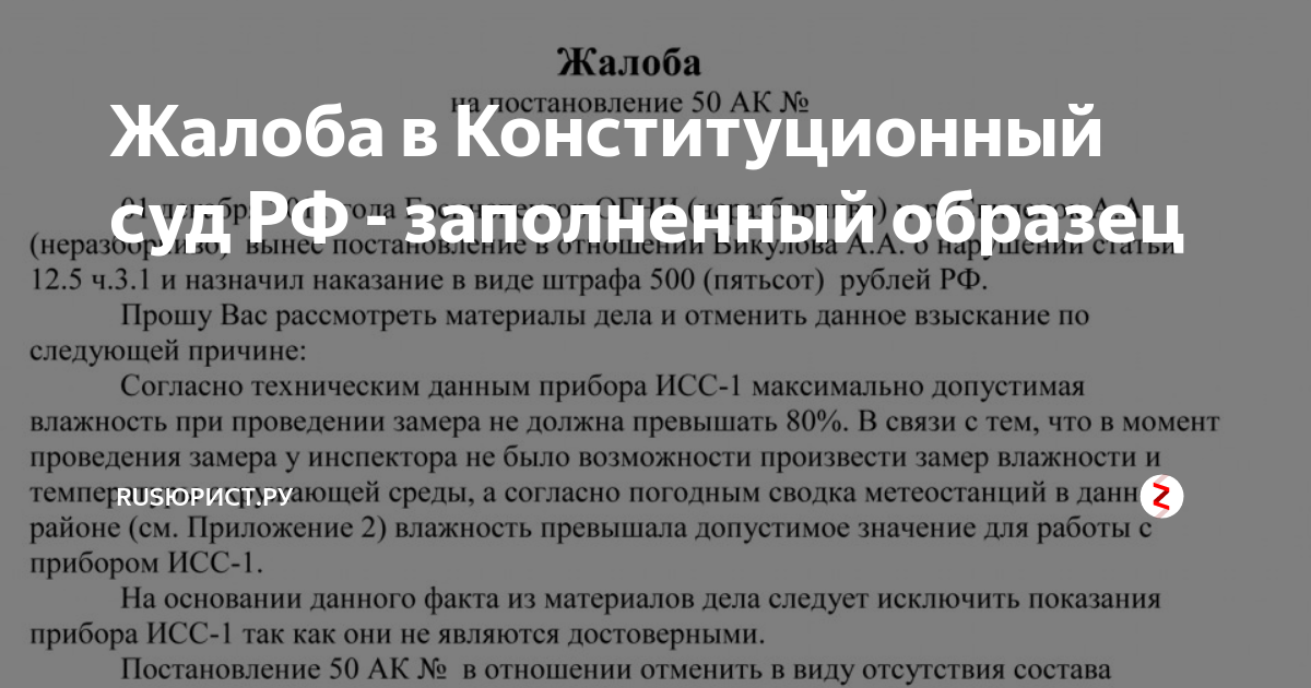 Конституционная жалоба образец