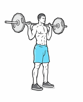 Спина должна всегда иметь ровное положение. На вдохе начинаем сгибать бедра и за ними колени. Приседайте, как будто садитесь на стул, но с ровной спиной. Угол после ухода в нижнее положение будет немного больше 90 градусов. Поднимайтесь на выдохе крепко стоя пятками. Выпрямитесь в коленях. Повторите повторения.