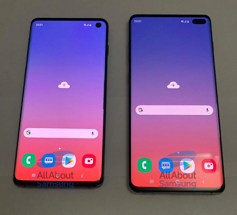 Galaxy S10 (слева) имеет только одну фронтальную камеру, в то время как Galaxy S10 + (справа) имеет две.