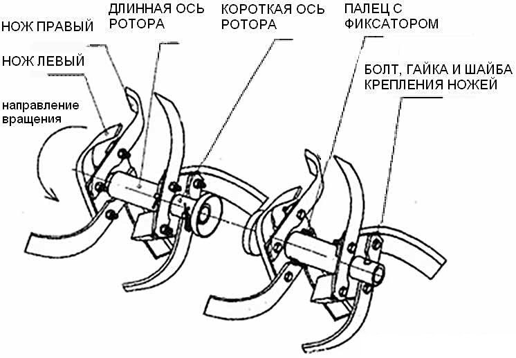 Схема расположения ножей на японской почвофрезе