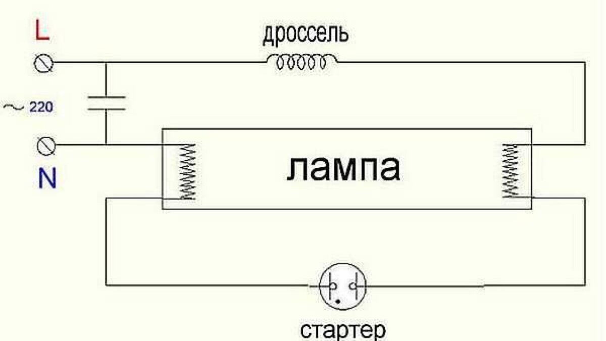 Рисунок 2. Схема подключения лампы дневного света