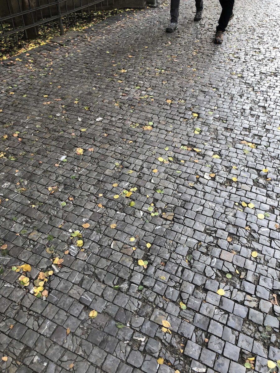 Мозаичные мостовые в Праге выглядят на каждой улице по-разному. Традиционно - примерно так. А нетрадиционно - см. далее.