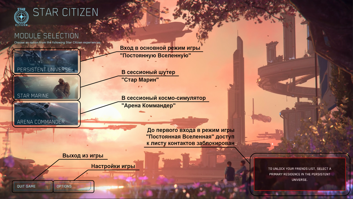 Активные элементы в главном меню. 