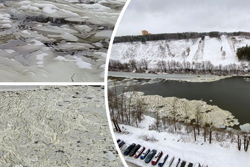     В Новосибирске реку Иня заволокло странной плёнкой. Фото: предоставлено читателями КП-Новосибирск.