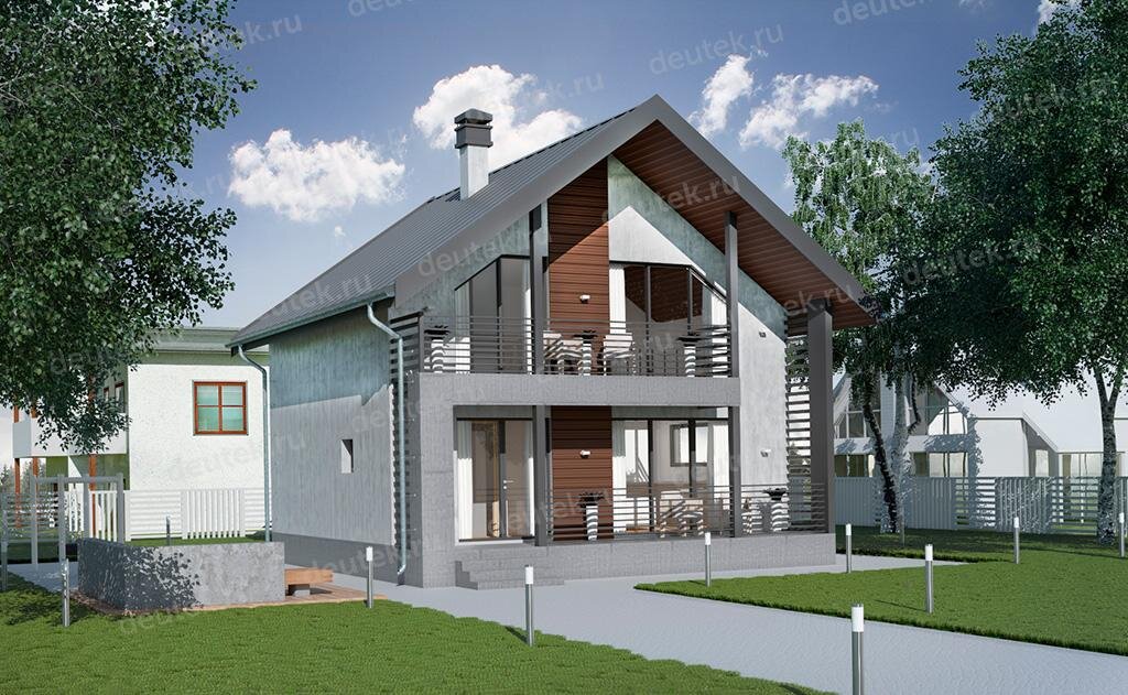 Проект каркасного дома 83 м2 с мансардой, балконом, вторым светом и террасой - DTW0025