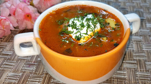 Рассольник с перловкой и мясом