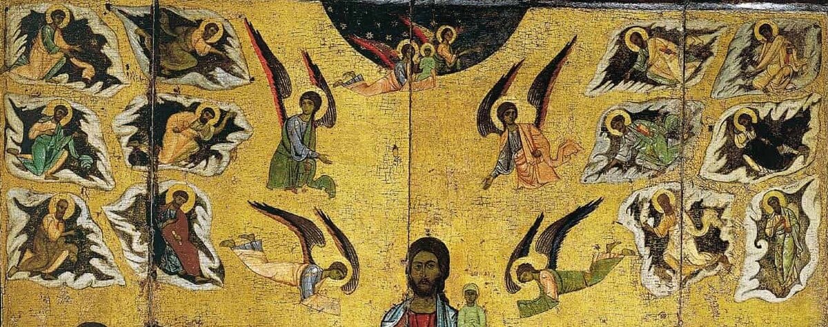 Фрагмент иконы  Успение Пресвятой Богородицы XIIIв. Новгород Государственная Третьяковская галерея.