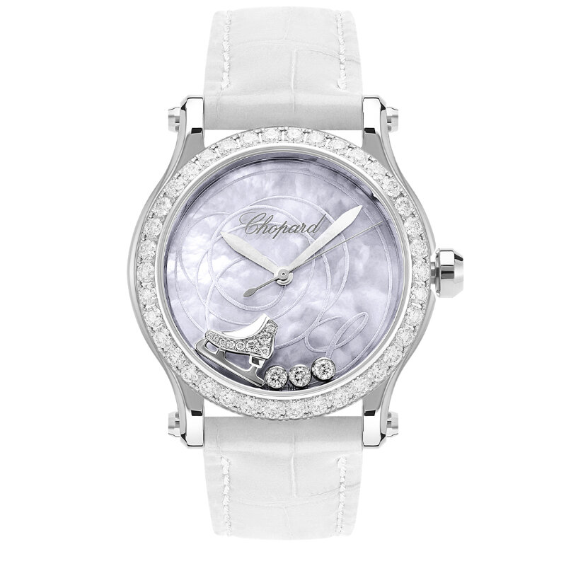 Лимитированные часы Chopard Happy Sport Tatiana Navka с 36 мм корпусом из белого золота с бриллиантами, плавающими бриллиантами и фигуркой