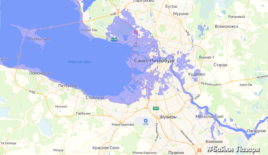 Контуры Литоринового моря на современной карте Петербурга. Коллаж автора.