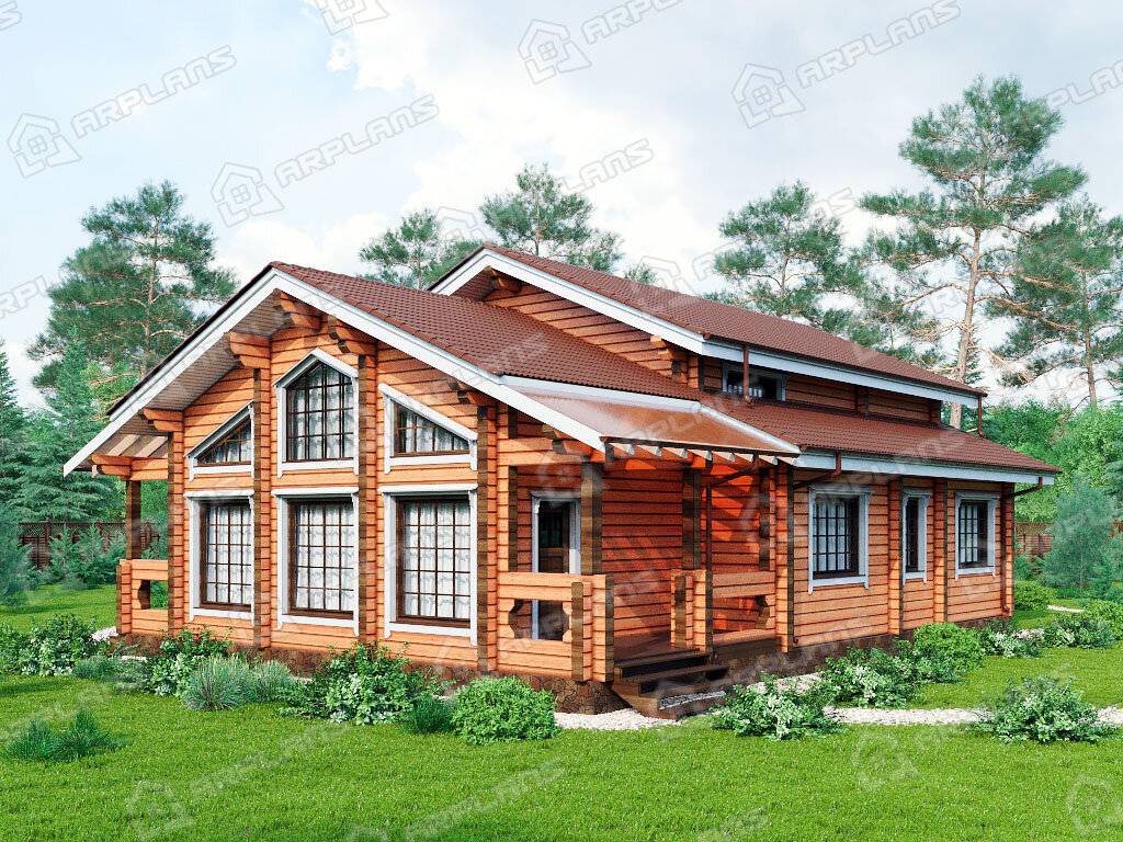 Фото 2 двухэтажного дома из бруса с мансардой, 5 спальнями, гостевой и газовой котельной. Общая площадь 210 кв м. Источник arplans.ru Проект ДС-123