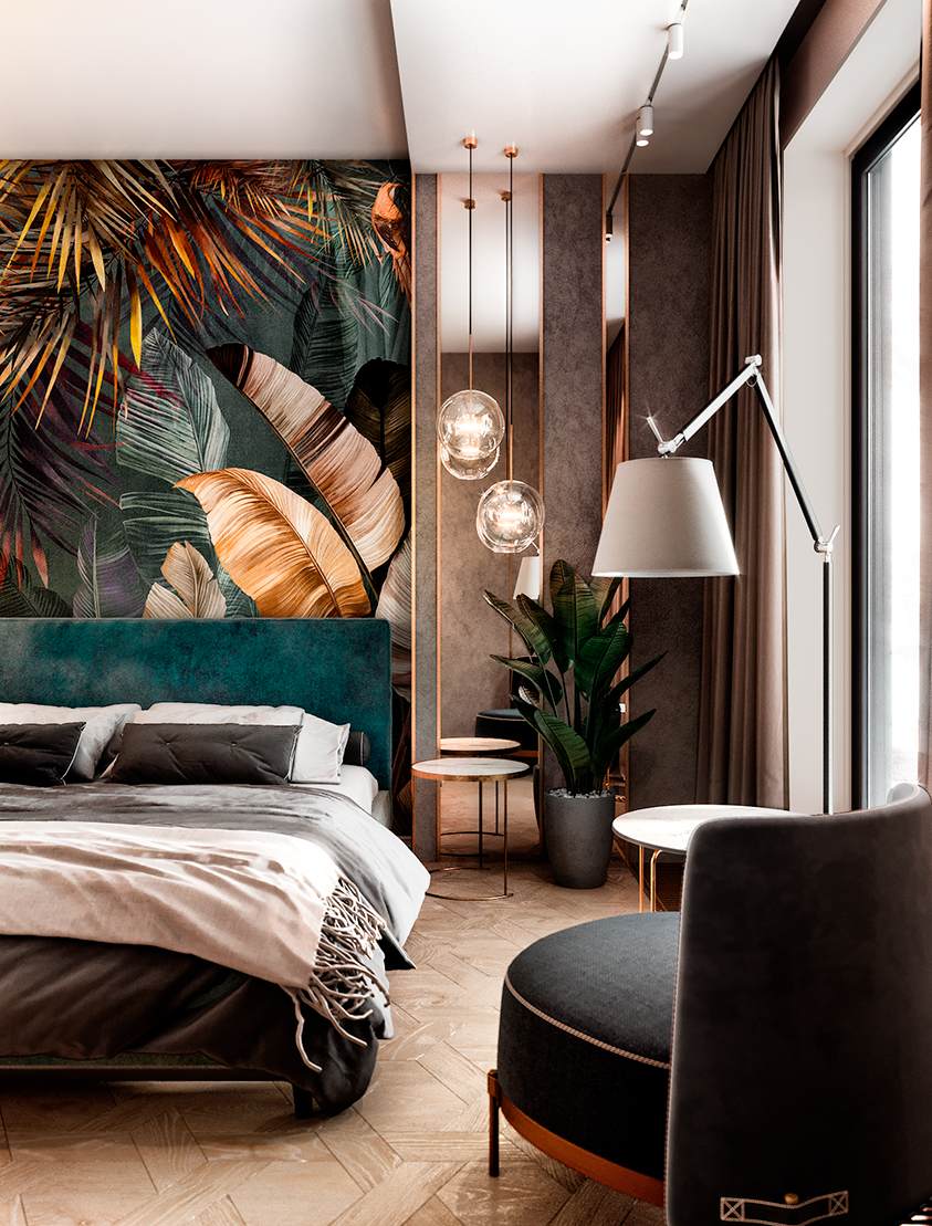 Стильный интерьер квартиры 70 кв.м. в теплых природных оттенках с этническими мотивами