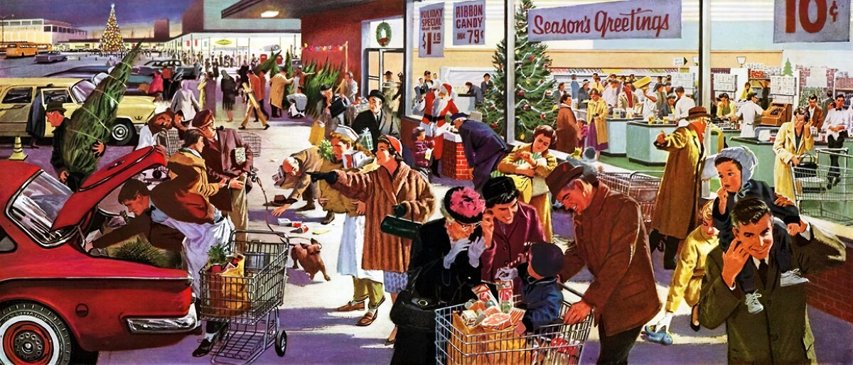 Рождество, - это и прекрасная возможность для шопинга.
   Из старых Рождественских открыток старой Америки.