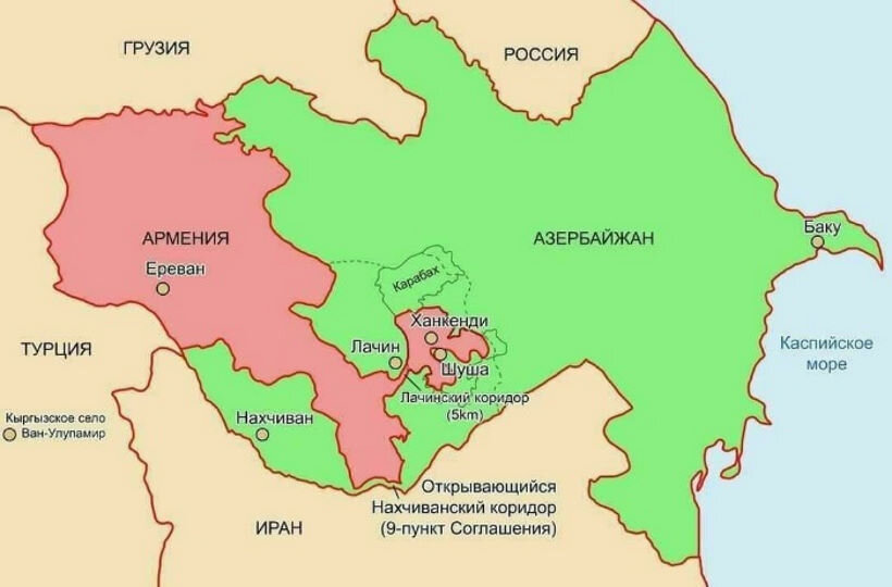 Карта азербайджана и армении границы