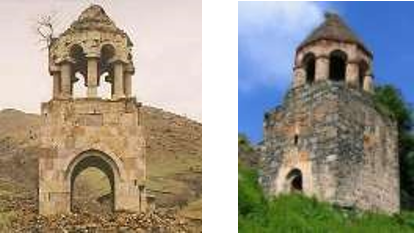 1. Колокольня монастырского комплекса Хамшиванг (Кедабекский р-н); 2. Монастырский комплекс Махраса (Кедабекский р-н) 