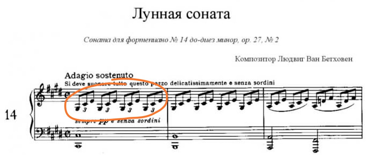Есть арпеджио - но это не мелодия. Мелодию можно спеть, а Лунную сонату спеть нельзя. 